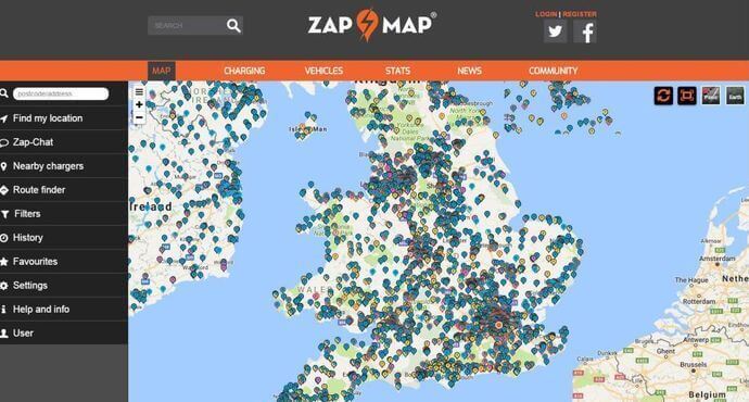 EV owners can use Zap-Map to find their nearest EV charging points